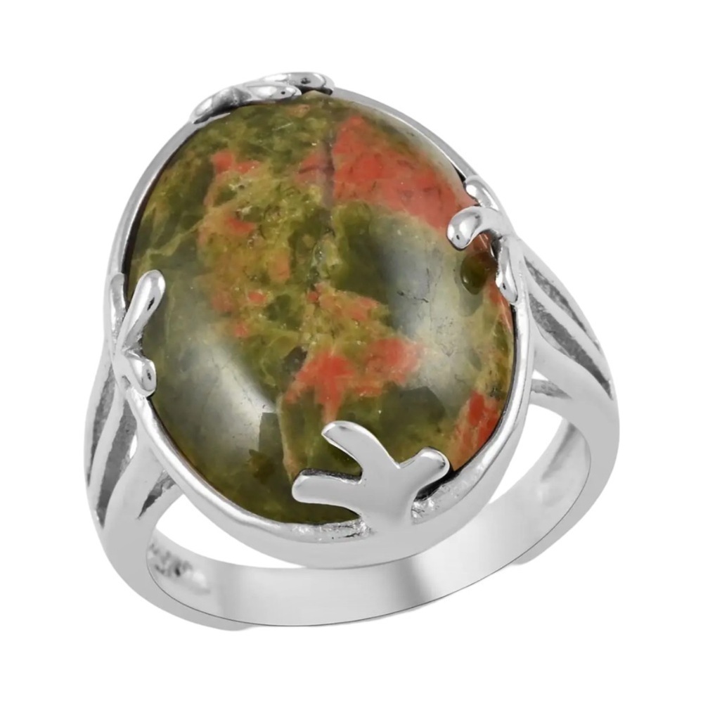 Genuine Unakite Ring in Rhodium Over Stainless Steel 18.00 ctw